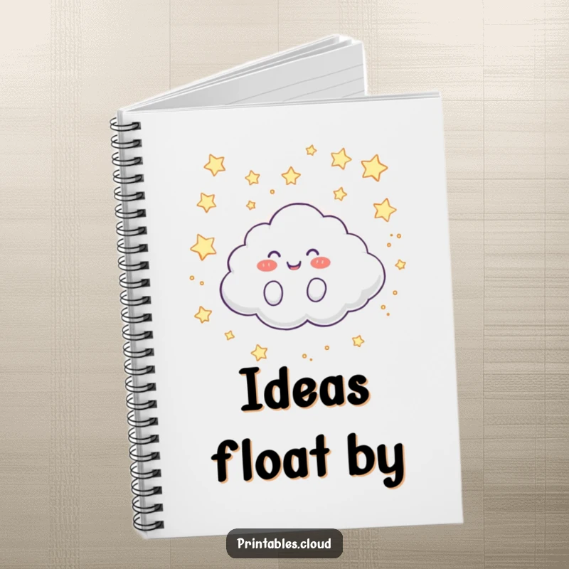 Funny Notebook: A happy cloud character giggles while rolling across a star-filled sky, inspiring dreamy notes.