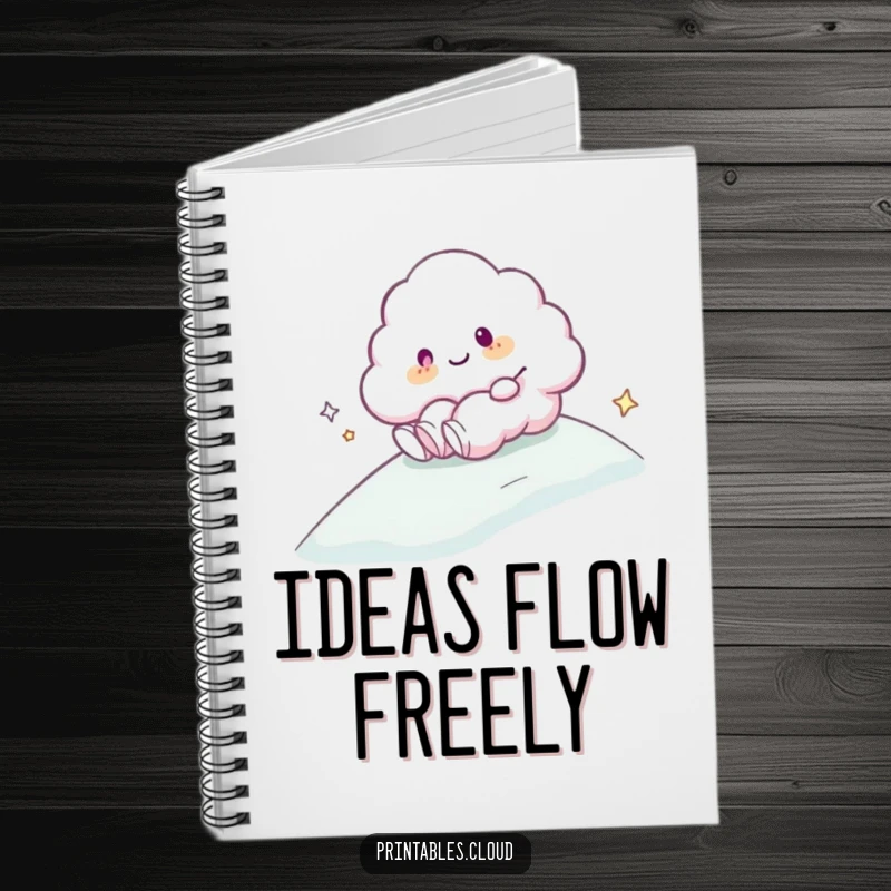 Funny Notebook: A cloud character happily sliding down a gentle, misty slope, perfect for jotting down smooth ideas.