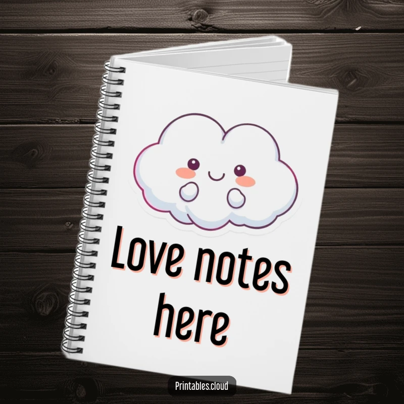 Funny notebook with a heart-shaped cloud character floating happily, perfect for journaling, writing, and expressing love with a humorous touch.