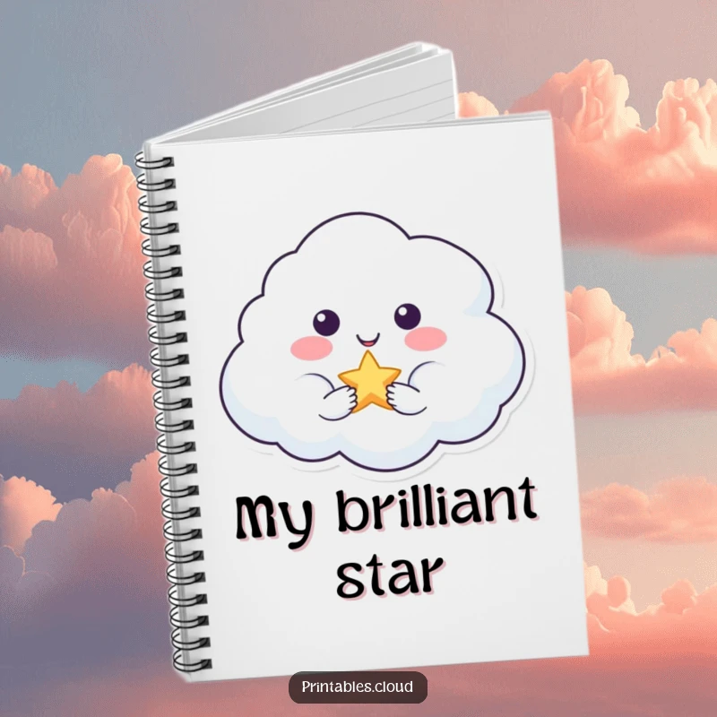 Funny notebook featuring a smiling cloud character offering a tiny star, designed for capturing dreams and inspiration.