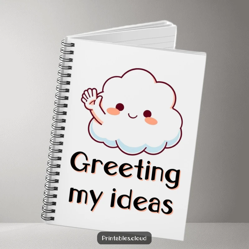 Funny Waving Cloud Notebook featuring a fluffy cloud character waving a playful arm, ideal for writing notes with a cheerful and humorous touch.