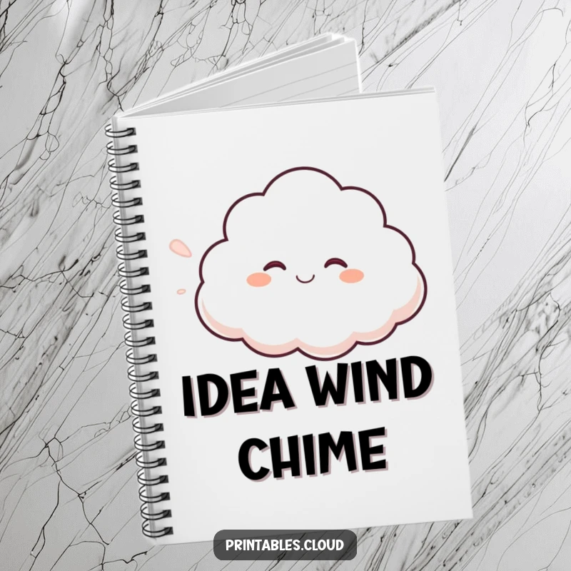 Funny giggling cloud notebook, blowing a gentle breeze, ideal for capturing thoughts with a lighthearted, humorous touch.