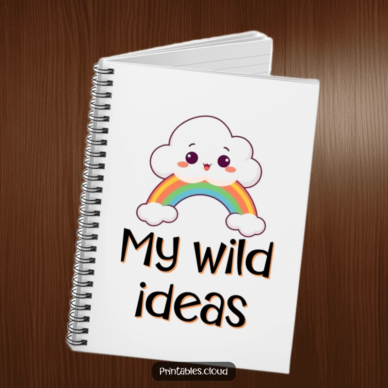 Funny Notebook with a surprised cloud peeking over a rainbow, perfect for writing and sketching.