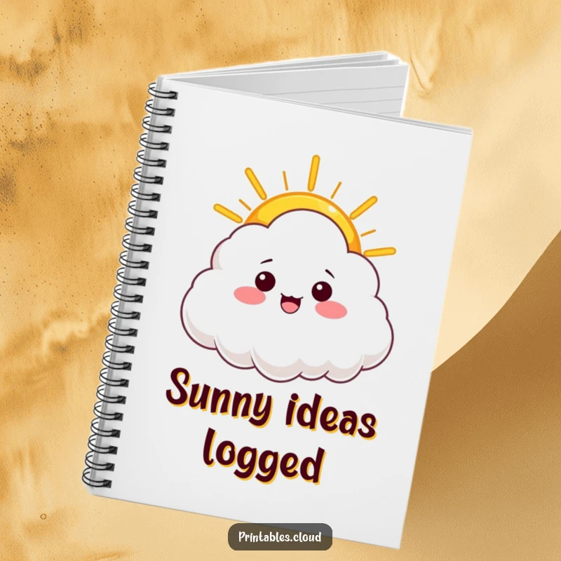 Funny notebook with a cloud character offering a warm ray of sunshine, perfect for journaling, writing, and capturing bright, positive thoughts.