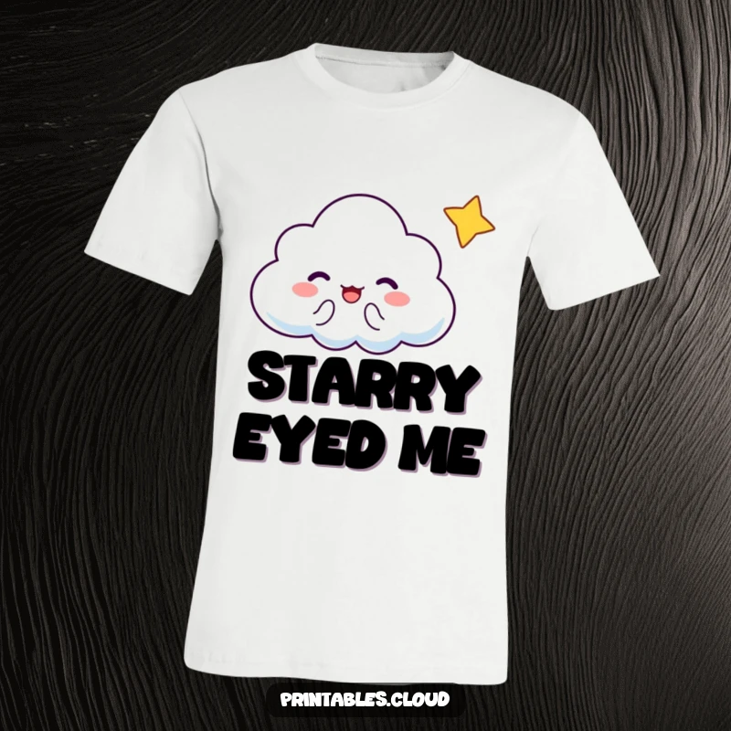 Funny Cloud T-Shirt: A happy cloud character cheers as a tiny star winks playfully at it.