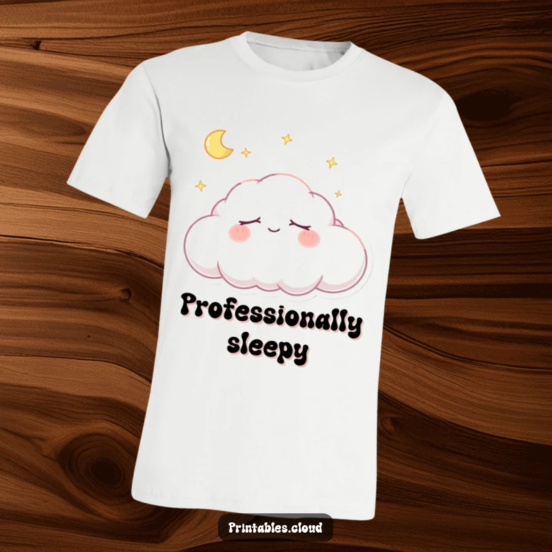 Funny T-Shirt: Adorable cloud character is snoozing peacefully with a gentle smile, representing rest and sweet dreams, perfect for gifting.