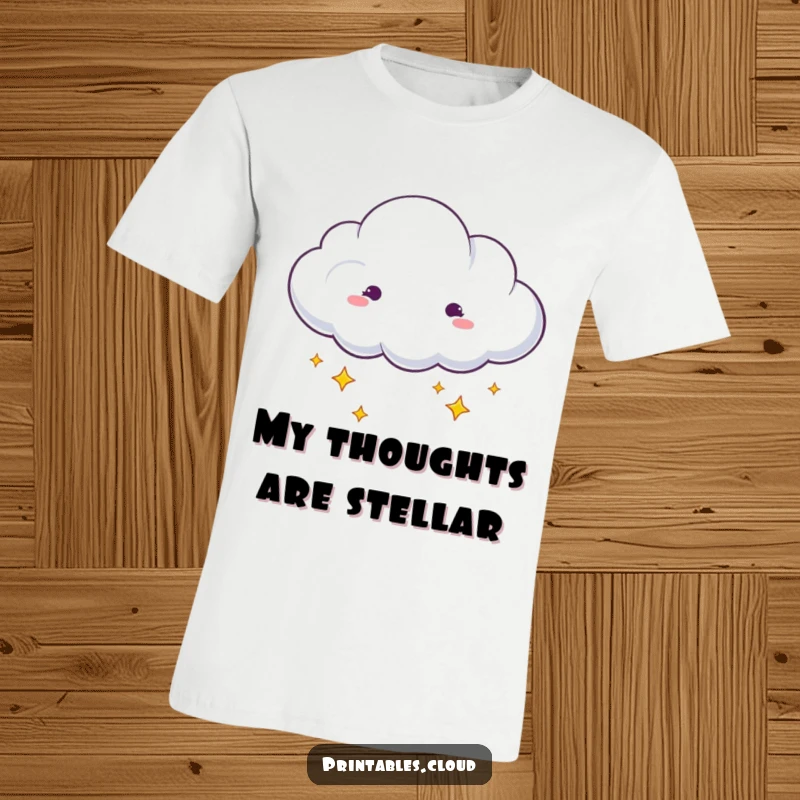 Funny dreaming cloud with stars drifting from edges t-shirt, whimsical design, celestial humor, ideal funny gift.