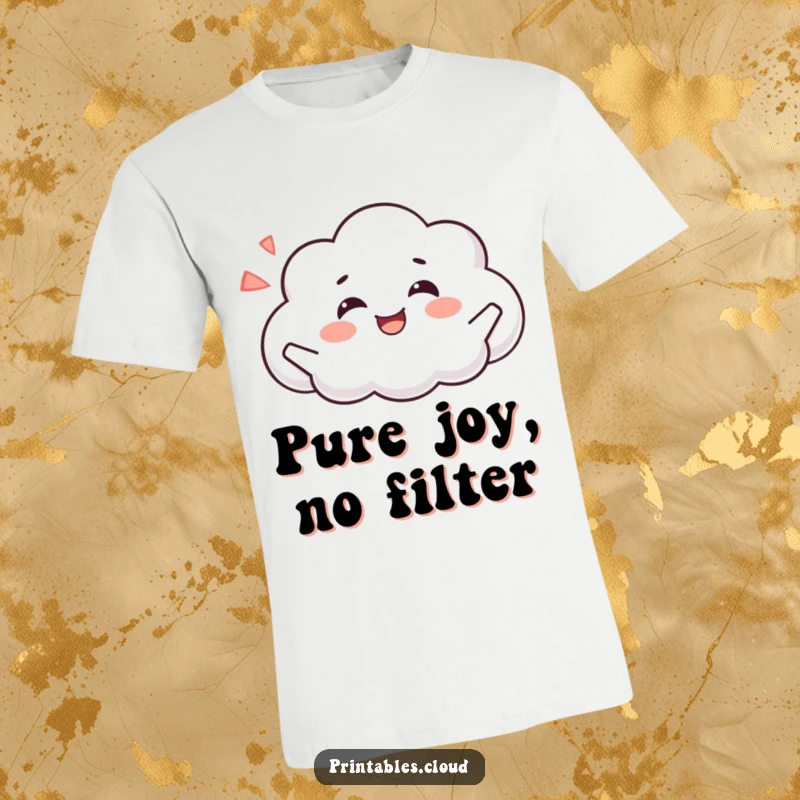 Funny t-shirt featuring a blissful cloud character striking a joyful pose, radiating happiness after a contented sigh.