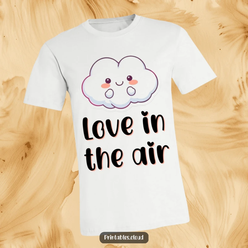 Funny t-shirt depicting a happy, heart-shaped cloud character floating joyfully, symbolizing love and cheerful contentment.