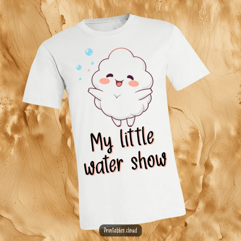 Funny T-Shirt: Adorable cloud character gleefully juggles sparkling dewdrops, embodying pure delight and a carefree spirit, perfect for gifting.