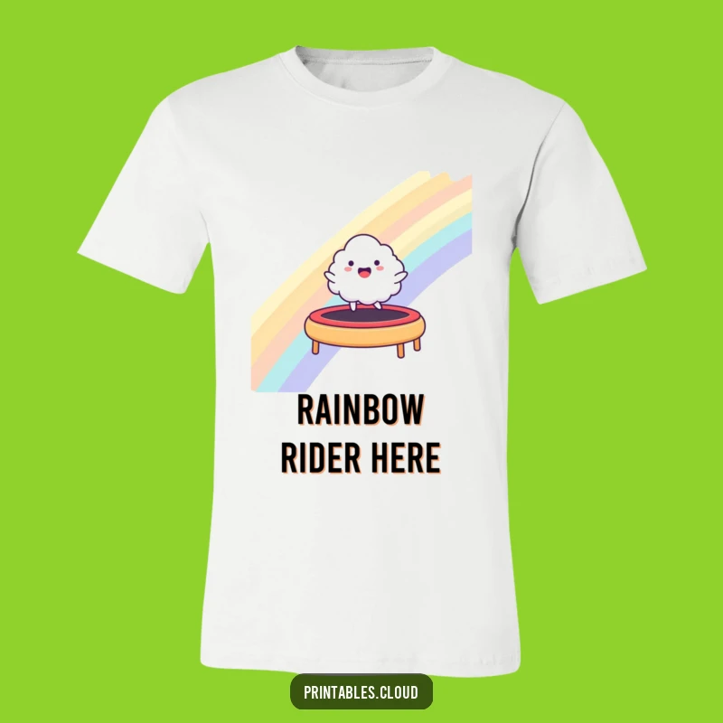 Funny Happy Cloud Rainbow Trampoline Tee - Wearable Fun Gift