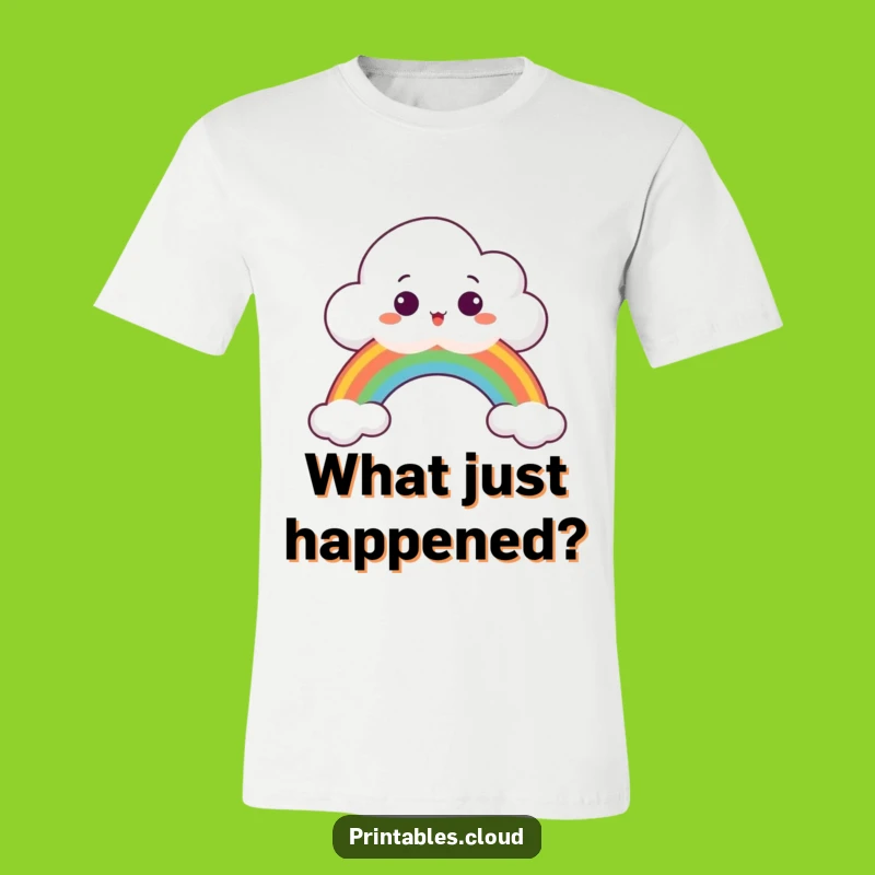 Funny Surprised Cloud T-Shirt: Peeking Over Rainbow, Whimsical Humorous Gift Apparel