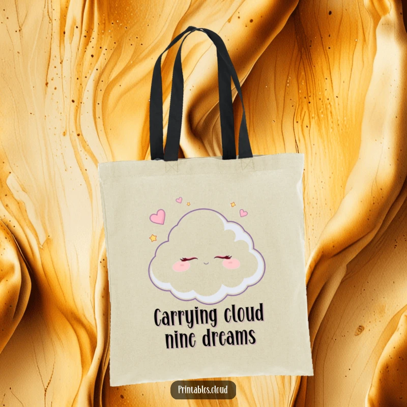 Funny dreaming cloud tote bag, carrying sugar plum visions, ideal for a stylish and humorous shopper.