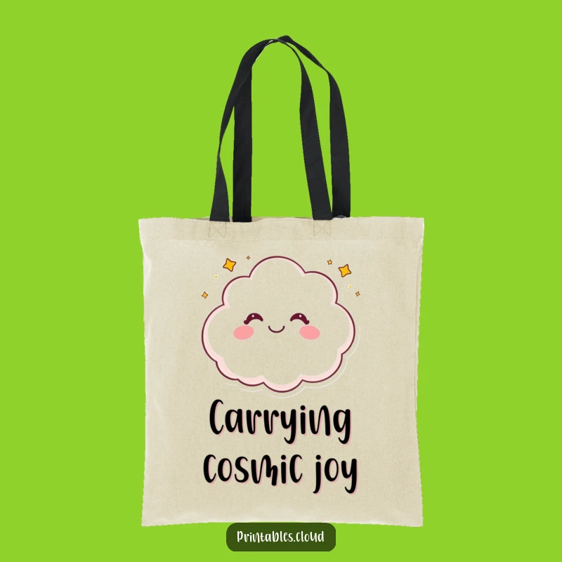 Funny Happy Cloud Tote Bag: Giggling Star Sprinkle Carry-All Gift