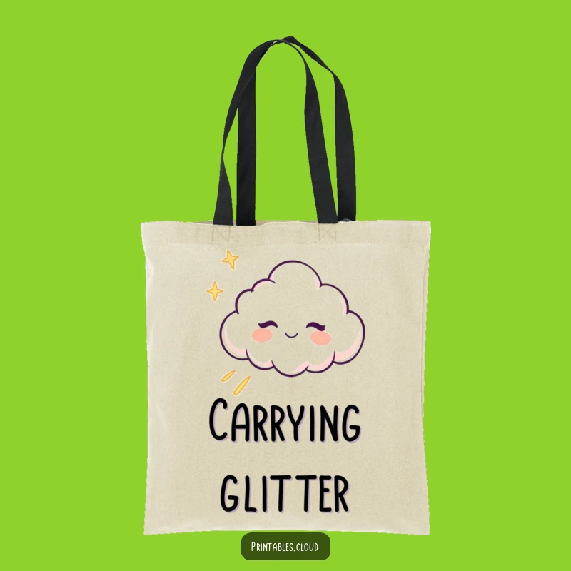 Funny Winking Cloud Tote Bag: Cheeky Character, Glitter Trail, Gift Bag