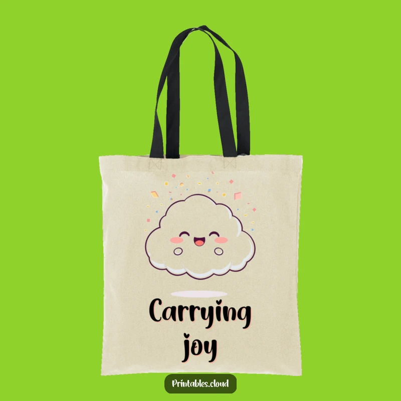 Funny Cloud Confetti Tote Bag: Joyful Character, Light Shower Design, Gift Bag