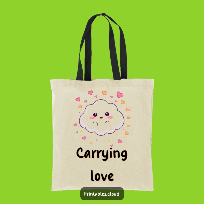 Funny Heart Rain Cloud Tote Bag: Fluffy Character, Heart Shower Design, Gift Bag