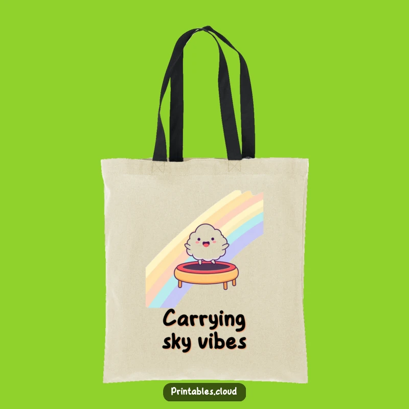 Funny Happy Cloud Rainbow Trampoline Tote Bag - Carry Your Joy!