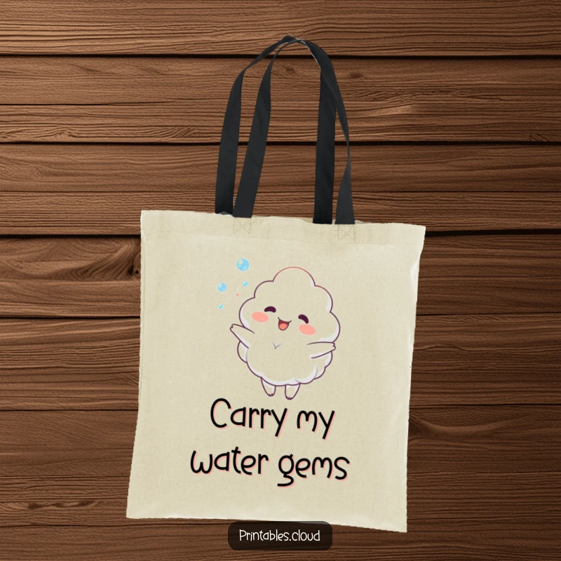 Funny Tote Bag: Cute cloud character joyfully juggles dewdrops, a charming and practical accessory for carrying essentials with happiness.
