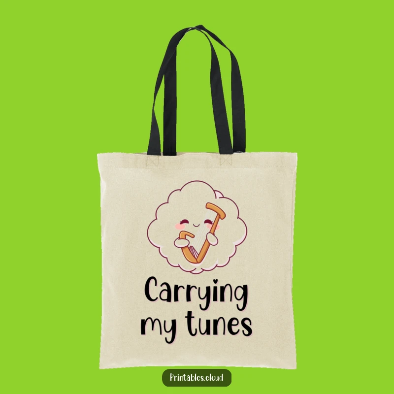 Funny Cloud Harp Tote Bag: Cheerful Celestial Carry-All for Music Lovers