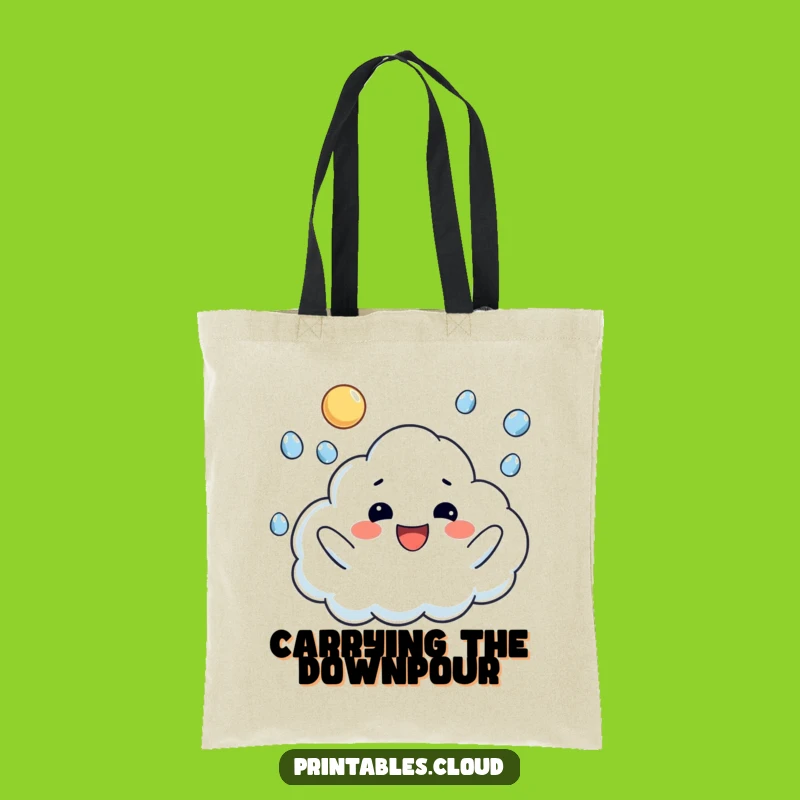 Funny Raindrop Juggling Cloud Tote Bag: Carry Your Essentials with Playful Puddles