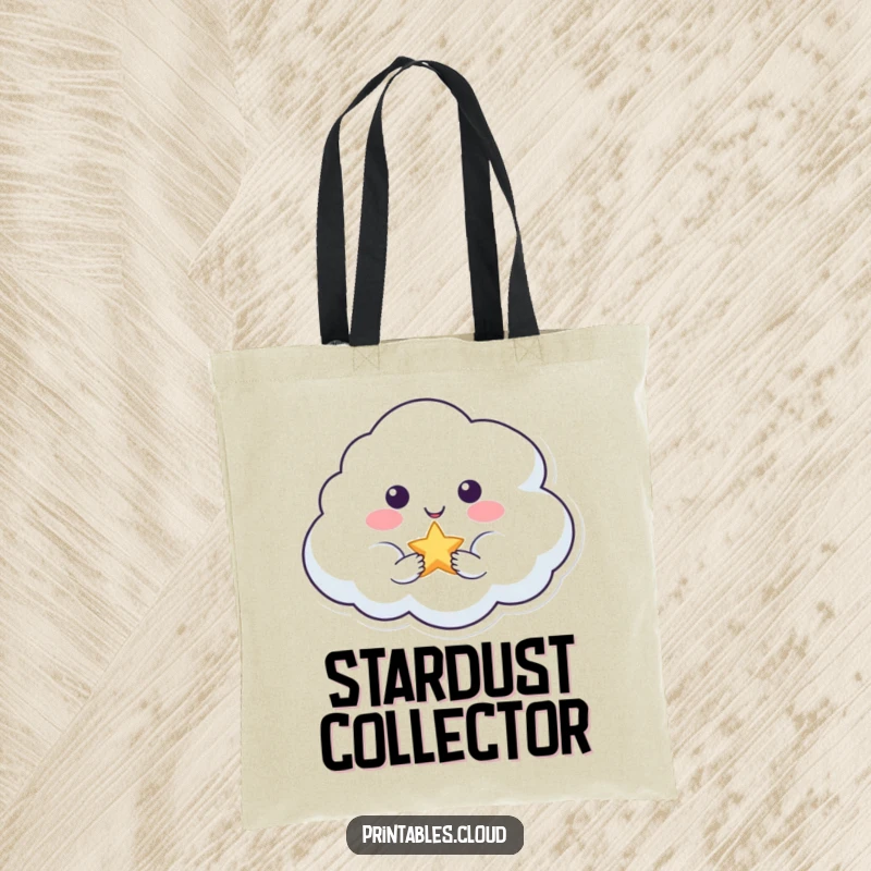 Funny tote bag depicting a smiling cloud character offering a tiny, bright star, perfect for carrying positivity.