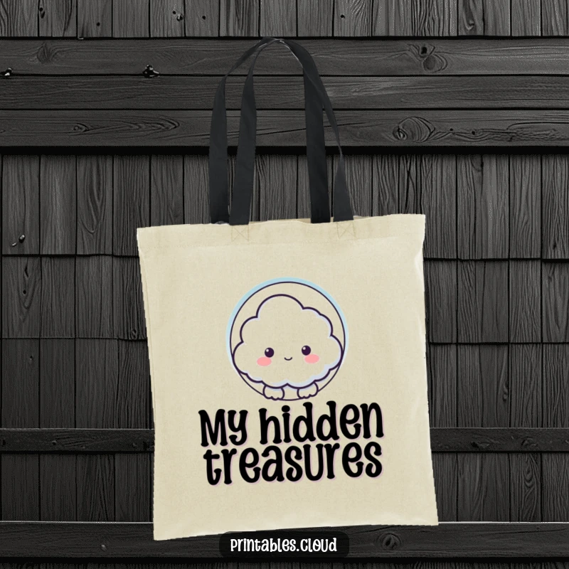 Funny tote bag with a curious cloud character peeking through a keyhole shape, perfect for everyday use and sparking wonder.