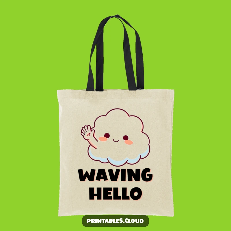 Funny Waving Cloud Tote Bag: Carry Greetings with Style
